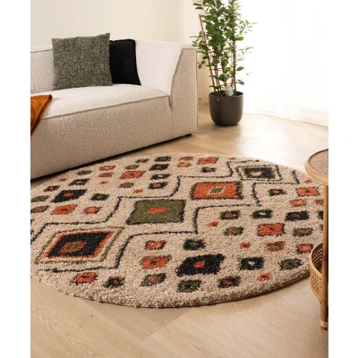 Afbeelding van Rond Hoogpolig Vloerkleed Bohemian Artisan Beige/multi 300 Cm