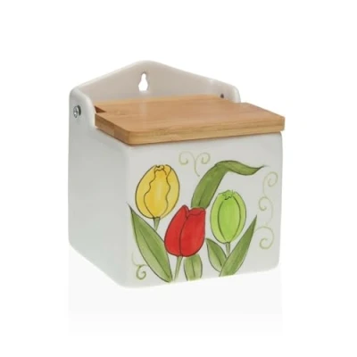Afbeelding van Zoutvaatje met deksel Versa Keramisch Bamboe Dolomite Tulp 10 x 12,5 11 cm