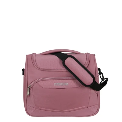Afbeelding van American Tourister Zachte beautycase met afneembare en verstelbare schouderriem. Het heeft een groot gesloten hoofdvak ritssluiting, binnenvakken scheidingswanden, Paars roze, informeel