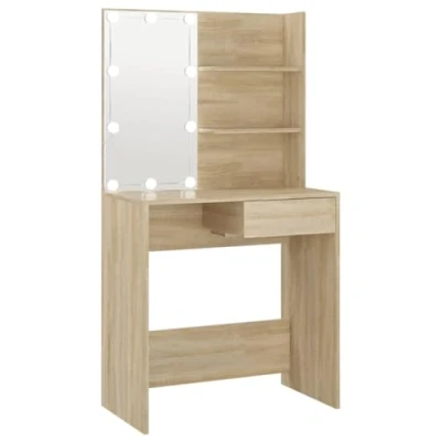 Afbeelding van Kaptafel met LED verlichting 74,5x40x141 cm sonoma eikenkleurig