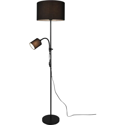 Afbeelding van Trio Leuchten Owen vloerlamp met zwarte lampenkap 160 cm hoog