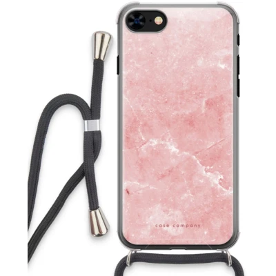 Afbeelding van Case Company® hoesje met Koord geschikt voor iPhone 8 Roze marmer Telefoonhoesje Zwart Extra Bescherming aan alle Kanten en Over de Schermrand