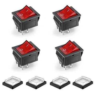 Afbeelding van HOMEJOY 4 stuks, pinnen, 2 posities, waterdicht, verlicht, tuimelschakelaar, mini boot, DPST AC 250 V, 16 A, 125 20 rood