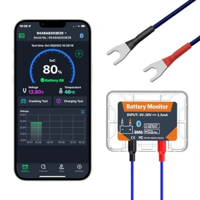Afbeelding van 12 V autobatterijtester, Bluetooth 4.0 batterijmonitor real time batterijlaadtester voor Android iOS eigenaar RV motorfiets boot auto