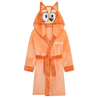 Afbeelding van BlueY Badjas voor meisjes, van fleece, capuchon en riem, cadeau kinderen, Oranje