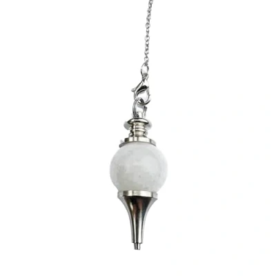 Afbeelding van Edelsteen, kristallen klok, slinger van kristal, rond, vintage, voor radiesthesie, chakra reiki, waarzegging, meditatie, Wicca (witte kwarts)