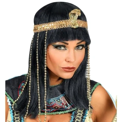 Afbeelding van W Widmann WDM02089 Srl Egyptische keizerin pruik met slangenhoofd hoofdband parels voor volwassen vrouwen meerkleurig
