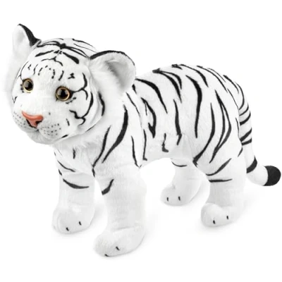 Afbeelding van BRUBAKER Tijger knuffeldier, 30 cm, staand, pluche speelgoed voor kinderen, wit