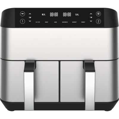 Afbeelding van Niceey Dubbele Airfryer XXL Twee Kookvakken 8.0 Liter 2460 Watt Incl. Kookboek Dual Functie Zilver