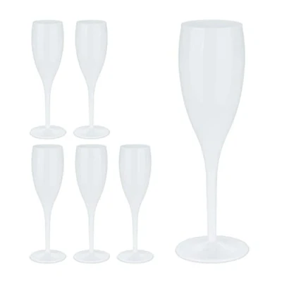 Afbeelding van Relaxdays champagneglazen kunststof set van 6 plastic flutes cava 100 ml wit