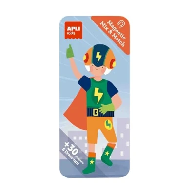 Afbeelding van APLI Kids 19709 Magnetic Mix&amp;Match Superheld Model Game. Spel voor het maken van kleding, ideaal op reis.