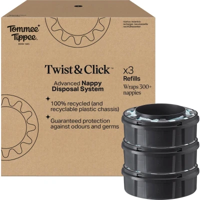 Afbeelding van Tommee Tippee Twist &amp; Click Milieuvriendelijke Luieremmer Navulling duurzaam geproduceerde Greenfilm 3 stuks