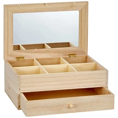 Image de Support à décorer en bois Coiffeuse 6 compartiments et 1 tiroir 26 x 17,5 11,5 cm