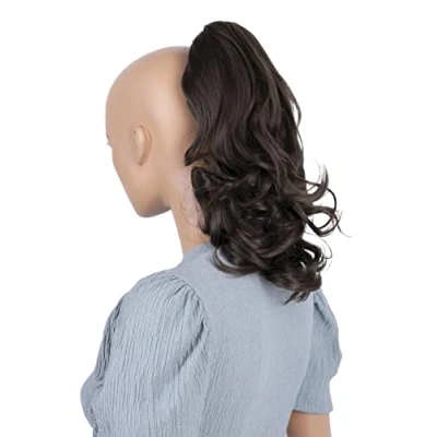 Afbeelding van PrettyShop haarverlenging, gevlochten, paardenstaart, volume, 30 cm, gegolfd, donkerbruin, H131