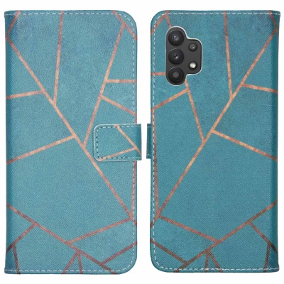Afbeelding van iMoshion Hoesje Geschikt voor Samsung Galaxy A32 (5G) Met Pasjeshouder Design Softcase Bookcase Blauw / Blue Graphic