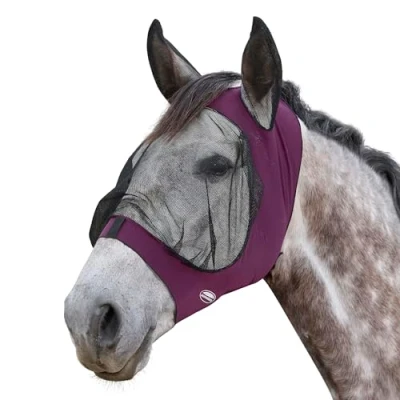 Image de Weatherbeeta Masque Anti Mouches Deluxe Stretch avec Oreilles Violet/Noir Cob