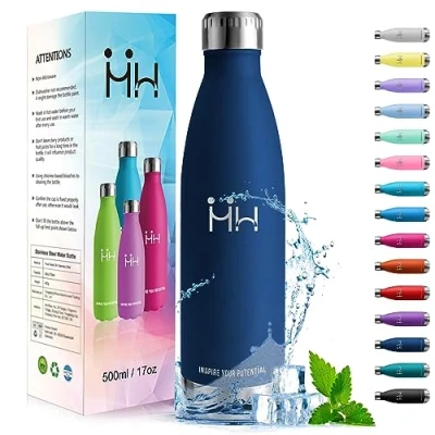 Image de HoneyHolly bouteille d&#039;eau thermique double paroi, en acier inoxydable, 500 ml, sans BPA, anti goutte, pour gym, école, sport, bureau