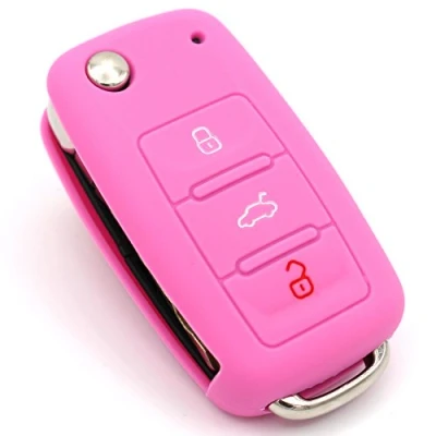 Afbeelding van Finest Folia beschermhoes voor autosleutels, siliconen, 3 knoppen, roze