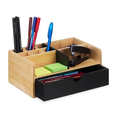 Afbeelding van Relaxdays bureau organizer met 9 vakken 1 lade kantoor pennenbak