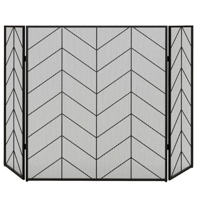 Afbeelding van HOMCOM Opvouwbaar haardrooster met 3 panelen, ovenbeschermingsrooster voor woonkamer, staal, 135 x 85 cm, zwart