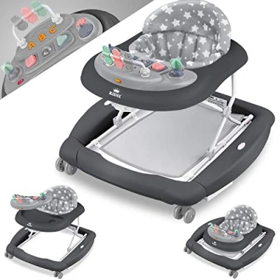 Afbeelding van KIDIZ® 4in1 Babywalker / loopstoel loopstoeltje voor baby speel en schommelfunctie wipstoeltje met wielen, licht, muziek, speelcentrum eettafel loophulp baby&#039;s vanaf 6 maanden opvouwbaar Khaki