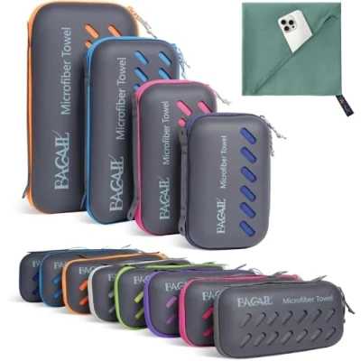 Afbeelding van Bagail Campinghanddoek met EVA etui, compacte en ultrazachte microvezel reishanddoek, super absorberend licht, sneldrogend, voor sport, strand, sportschool