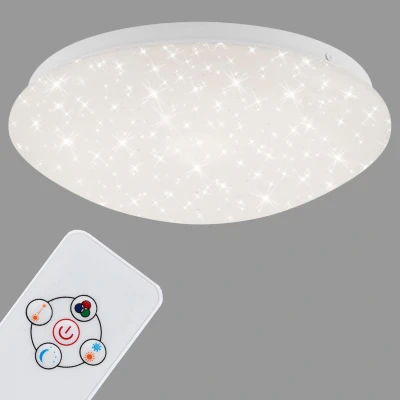 Afbeelding van Briloner LeuchtenMOONPlafondlamp met sterrenhemel effect Dimbaar RGB afstandsbediening Ø26 cm Wit