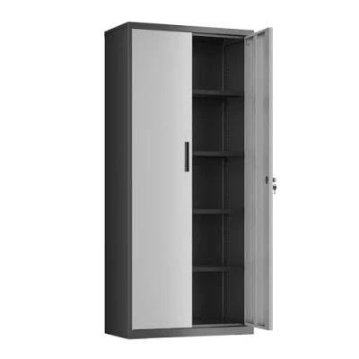 Afbeelding van SONGMICS Archiefkast, multifunctionele kast, stalen opbergkast, 5 niveaus, dubbele deur, slot, gereedschapskast, verstelbare planken, kantoor, woonkamer, zilver zwart OMC015S01