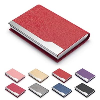 Afbeelding van FACATH visitekaartjeshouder/etui, luxe PU leer en roestvrij staal kaarthouder, multicard case, smal metalen vak, portemonnee, creditcard, case