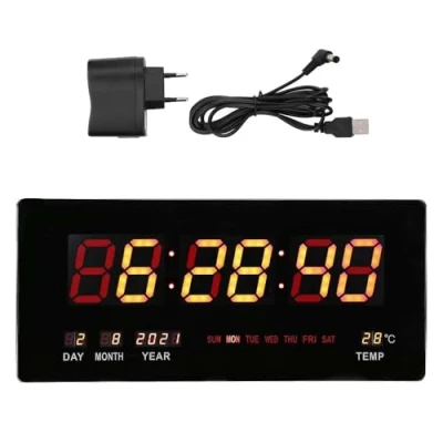 Afbeelding van GC GLOBALCOMMERCE Digitale led wandklok met datum en temperatuur groot display verschillende functies