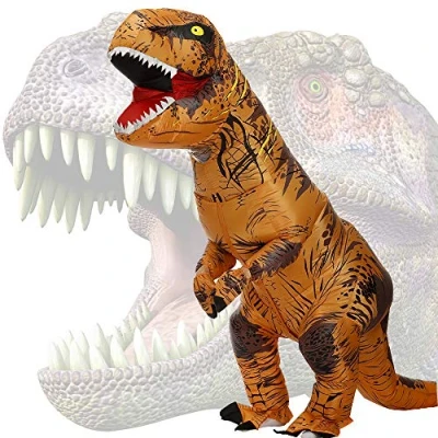 Afbeelding van JASHKE Opblaasbaar dinosauruskostuum, trex, opblaasbaar, dinosaurus, volwassenen, Halloween kostuum, carnavalsfeest, bruin, eenheidsmaat