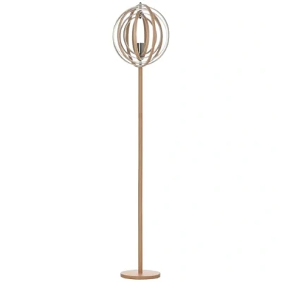 Afbeelding van HOMCOM Vloerlamp op ronde standaard 40 W max. lampenkap natuurlijk hout licht dim. Ø 38 x 160 cm beige