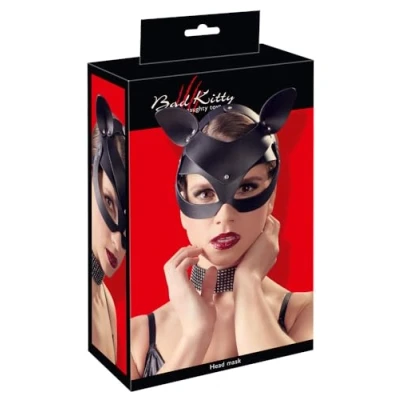 Afbeelding van Bad Kitty Kunstlederen Hoofdmasker met Katten Oortjes Verstelbaar One Size Zwart