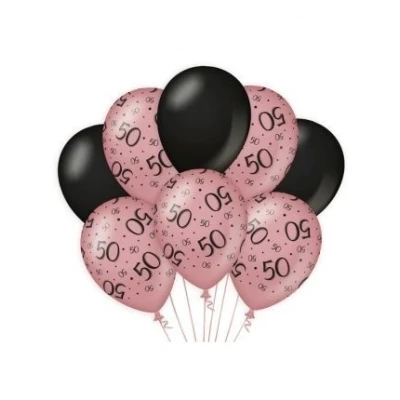 Image de Ballons 50 ans Rose Or / Noir par 8 pièces