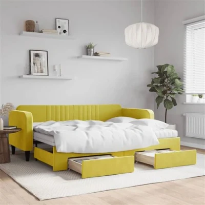 Afbeelding van vidaXL Slaapbank met onderschuifbed en lades 80x200 cm fluweel geel