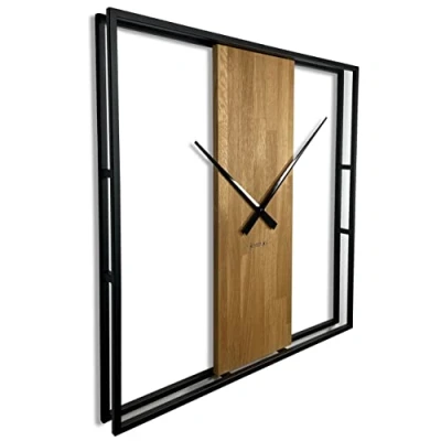 Afbeelding van FLEXISTYLE Grote vierkante wandklok XXL Loft Square 3D metaal 80 cm diameter