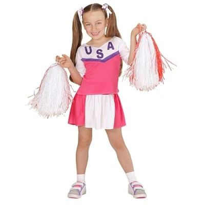 Afbeelding van WIDMANN Wit roze cheerleader kostuum voor meisjes 140 (8 10 jaar)