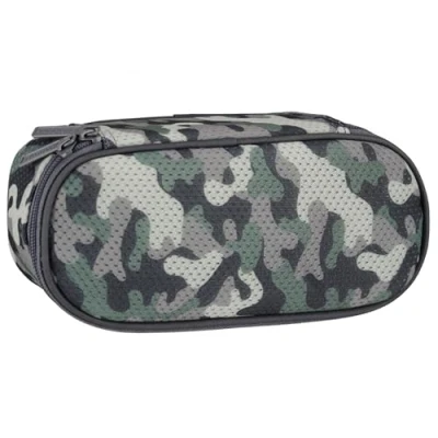 Afbeelding van Camouflage etui met net, ovale vorm, rits 22x6x10 cm
