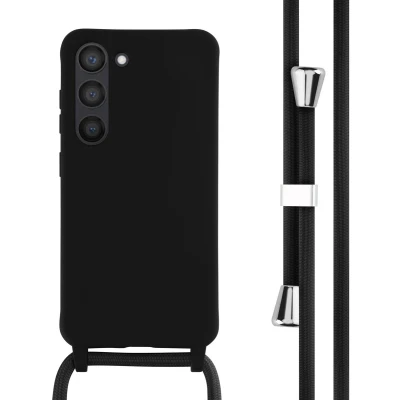 Afbeelding van iMoshion hoesje Geschikt voor Samsung Galaxy S23 met koord Siliconen design Zwart / Sky Black