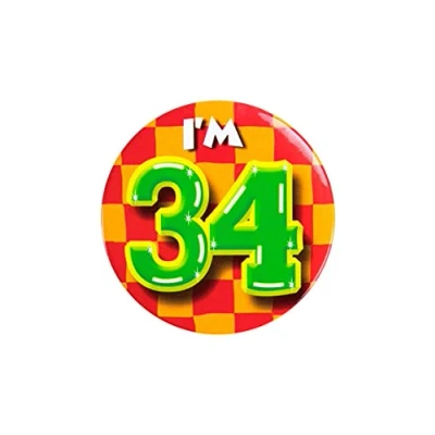 Afbeelding van Paper Dreams Button I&#039;m 34 Staal 5,5 Cm Geel/rood/groen