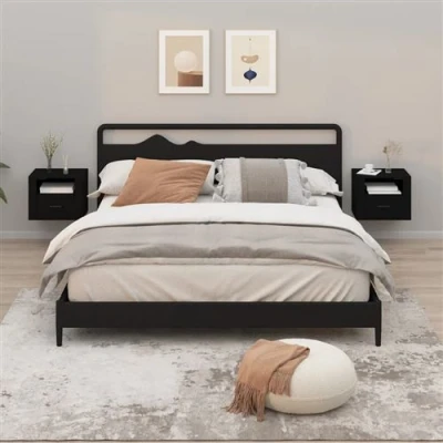 Afbeelding van Nachtkastjes 2 st wandgemonteerd 50x36x40 cm zwart