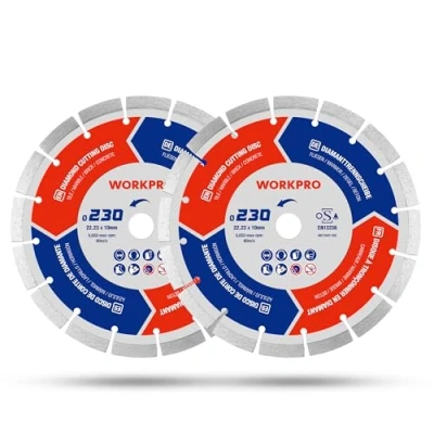 Afbeelding van WORKPRO Set van 2 diamantdoorslijpschijven 230 mm, voor tegels, beton, steen, baksteen, graniet, marmer, slijpmachine