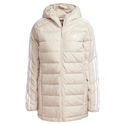 Afbeelding van adidas Sportswear Essentials 3STRIPES Light DOWN Hooded Donsjas, Dames, Maat: Medium, Beige