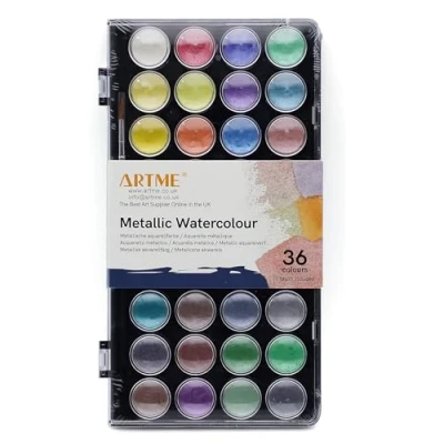 Afbeelding van ARTME Aquarel/Metallic aquarel verf cake paletten met kunstenaarskwast 36 heldere kleuren