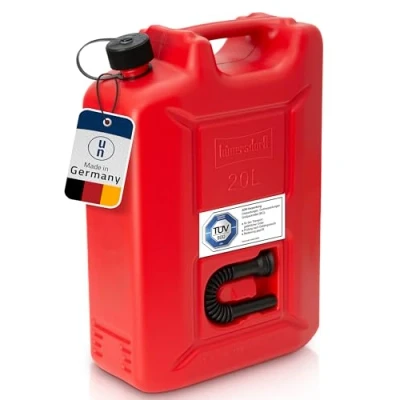 Image de hünersdorff 802060 Bidon de carburant PROFI 20l pour essence, diesel et autres produits dangereux, homologation UN, made in Germany, production certifiée TÜV, rouge