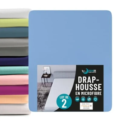 Afbeelding van Dreamzie Set van 2 hoeslakens, 160 x 200 cm, microvezel (100% polyester), Oeko Tex ceruleumblauw matrashoes cm