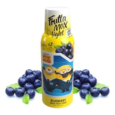 Afbeelding van FruttaMax Minions Lichte, koolhydraatarme fitnesssiroop, suikervrij, met stevia 60% fruit, 500 ml (bosbes, licht, Minions)