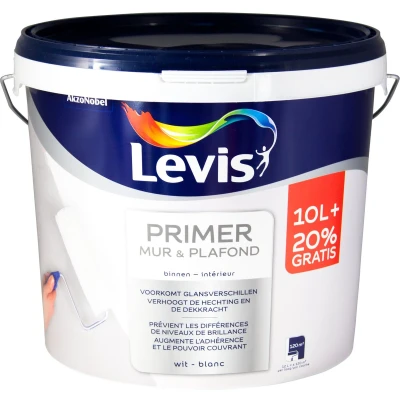 Afbeelding van Primer muur &amp; plafond Levis wit 10L+20% GRATIS