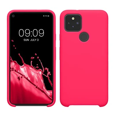 Afbeelding van kwmobile telefoonhoesje geschikt voor Google Pixel 5 Hoesje met siliconen coating Smartphone case in neon roze