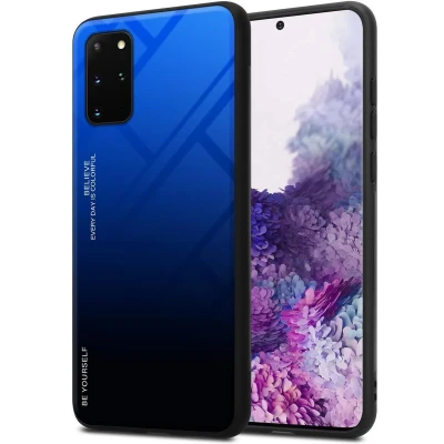 Afbeelding van Cadorabo Hoesje geschikt voor Samsung Galaxy S20 PLUS in BLAUW ZWART Tweekleurige beschermhoes van TPU silicone Case Cover en achterzijde gehard glas